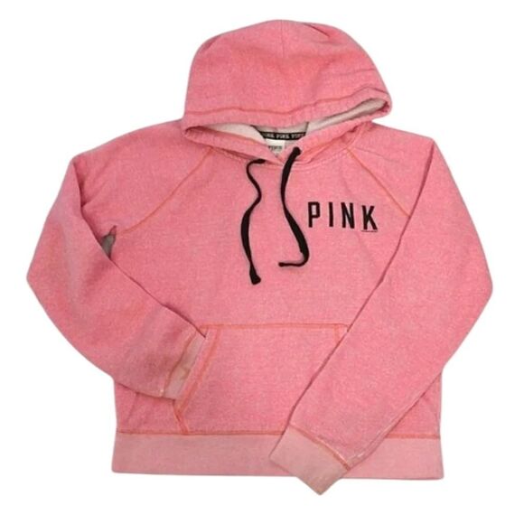 PINK VS 2012 Pink Black Logo Fleece Thrashed Hooded Pullover Large - Picture 2 of 16